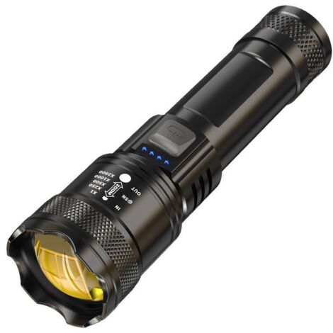 Torcia ad alta potenza/ultra luminosa/ricaricabile/mini/portatile, adatta per uso esterno e domestico, leggera, 2500 mAh, torcia ad alta potenza con zoom telescopico.