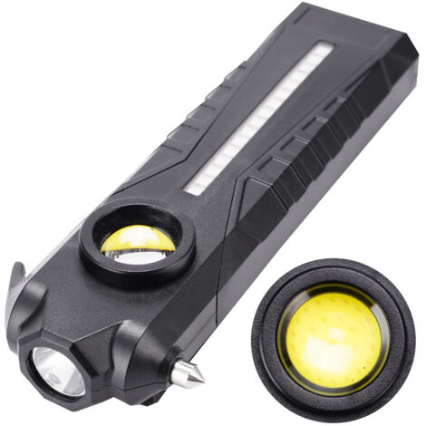 Torcia da lavoro multifunzionale, lampada da ispezione ricaricabile Torcia con martello magnetico con taglierino e indicatore luminoso rosso e blu per campeggio/riparazione/emergenza [Classe di effici