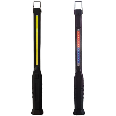 TORCIA LED PORTATILE LAVORO RICARICABILE MAGNETE GANCIO EMERGENZA ROSSO BLU COB