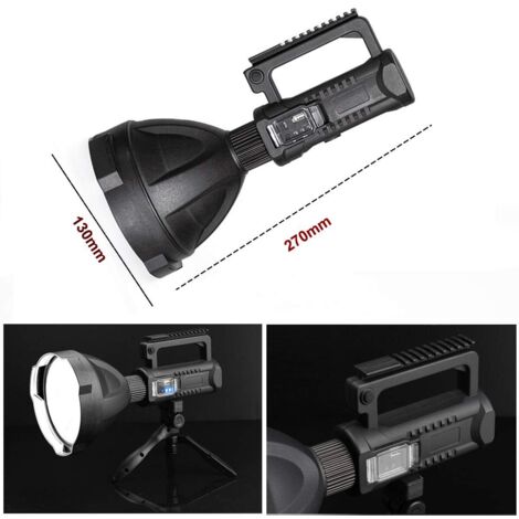 Torcia LED portatile super luminosa, ricaricabile tramite USB, con treppiede pieghevole per escursionismo, campeggio e pesca.