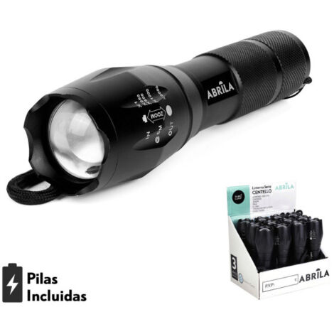 Torcia led torcia in alluminio nero 5lm + zoom 300lm ip44 w/home 13,5-15,5x3,6d