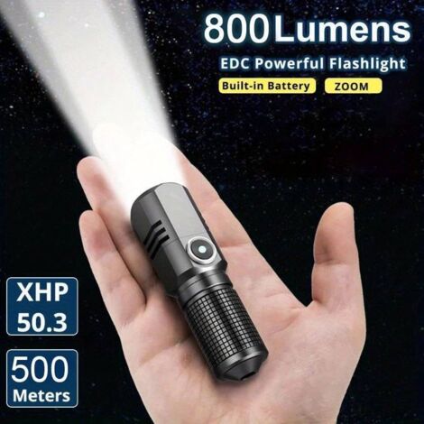 Torcia LED ultra-mini, 1500 lumen, batteria ricaricabile tramite USB, super luminosa, messa a fuoco regolabile, impermeabile, adatta per campeggio e uso notturno (1 pezzo).
