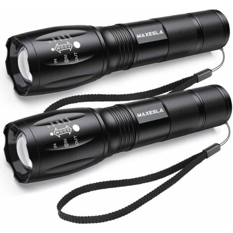 Torcia LED ultra potente, 2000 lumen, torcia tattica impermeabile IP65, zoomabile, 5 modalità di illuminazione, antiurto e antiscivolo per campeggio, escursionismo ed emergenze, confezione da 2 [class