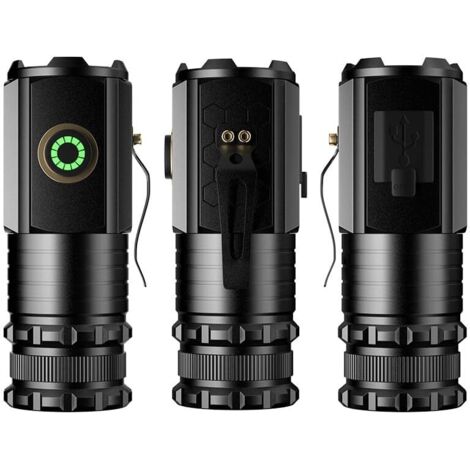 Torcia LED ultra potente, torcia LED ricaricabile potente, 5 modalità di illuminazione, 3 perle luminose, piccola torcia molto luminosa con magneti a clip [Classe energetica A+++]