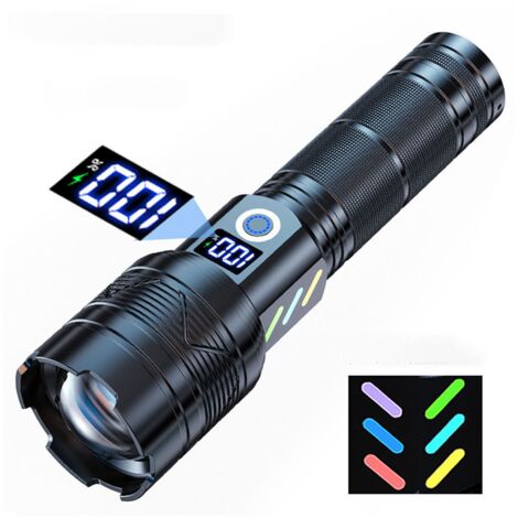 Torcia LED ultra potente, torcia ricaricabile tramite USB, torcia militare ad alta potenza, torcia con batteria 26650, 5 modalità, IP65 impermeabile per campeggio, escursionismo, emergenza