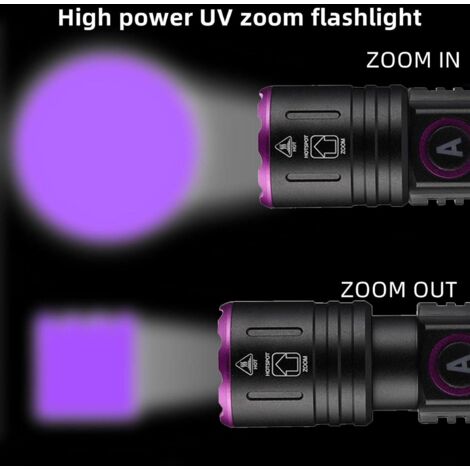 Torcia LED UV SV87 da 5 W, 365 nm, tipo C, ricaricabile tramite USB, con zoom, portatile, rilevatore di urina a luce nera ultravioletta per resina, pesca, scorpioni, minerali, ambra con batteria