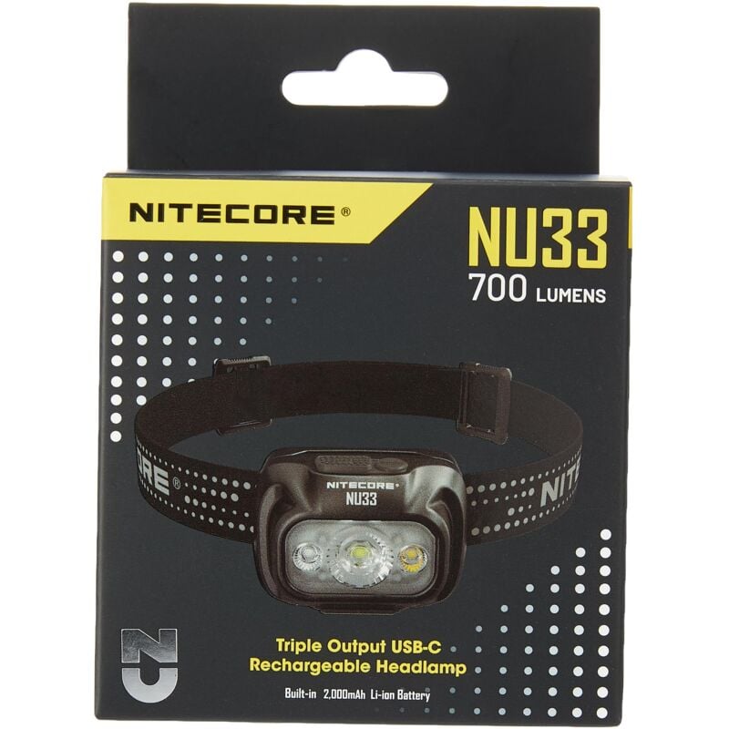 NU33 - Torcia frontale 700 lumen, usb c, ricaricabile, con luce rossa - Nitecore