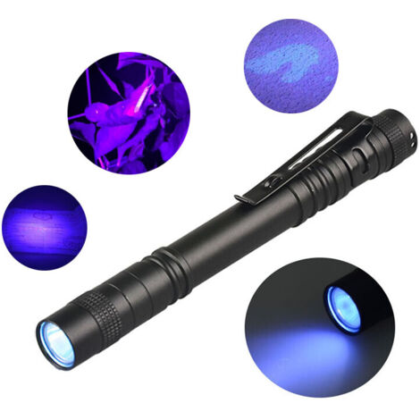 Torcia portatile a LED UV nera da 395 nm, torcia a forma di penna, torcia a clip a forma di penna