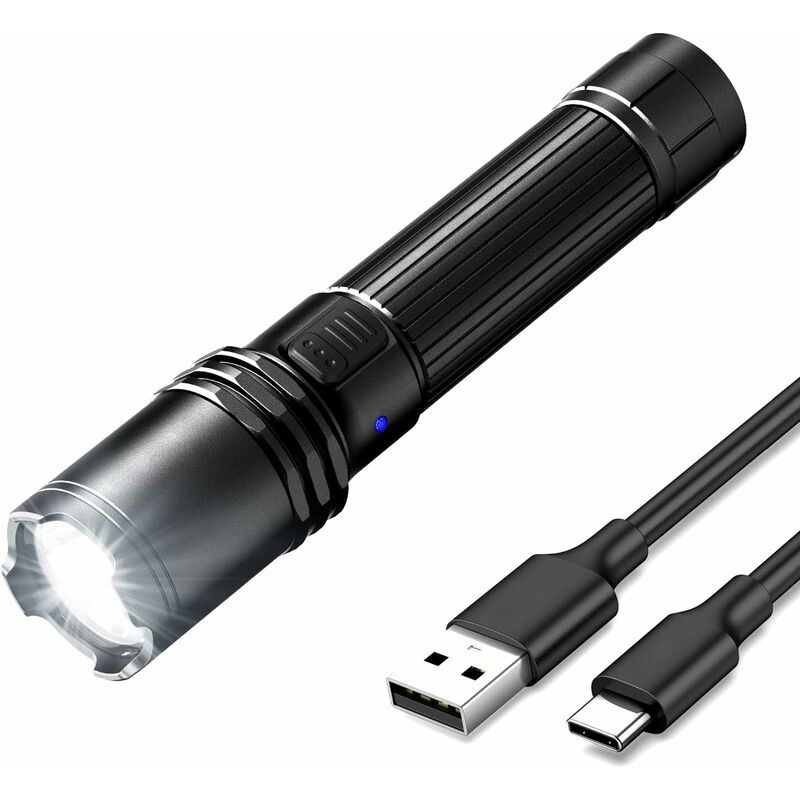Image of Torcia ricaricabile EP10 USB C 1000 lumen, torcia tattica a doppio interruttore laterale, 4 modalità, torcia impermeabile IPX6 per campeggio,
