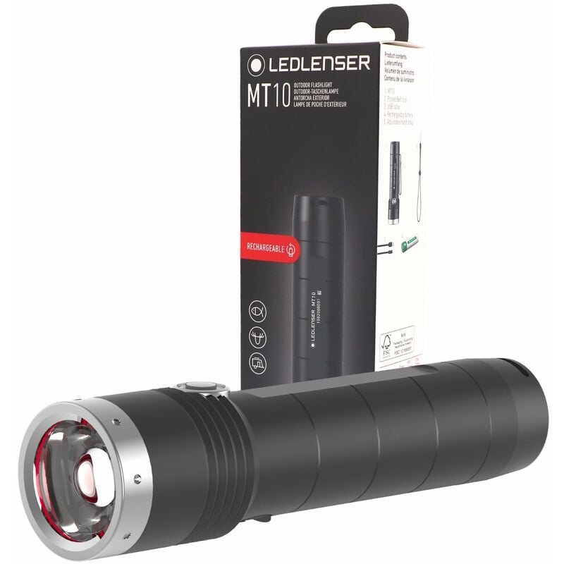 Image of Ledlenser MT10 Torcia tascabile LED da outdoor, batteria al litio 18650 ricaricabile, 1000 lumen, incl. clip per tasca, portata luminosa 180m,
