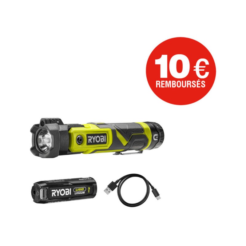 Image of Torcia Ryobi 4V usb al litio - 640 lumen - 1 batteria 2,0Ah - RLP4-120G