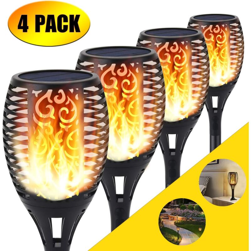Torcia solare, 96 led con fiamma tremolante, per esterni, giardino/cortile, vialetti (confezione da 4) -