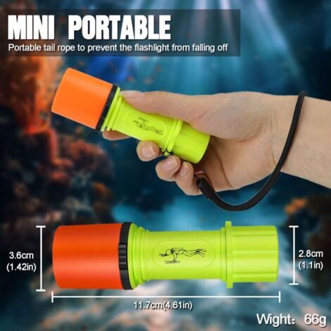 Torcia subacquea a LED, tre velocità, impermeabile IPX8, luce subacquea fissa, interruttore magnetico rotante, adatta per immersioni fino a 100 metri, snorkeling, nuoto e pesca.