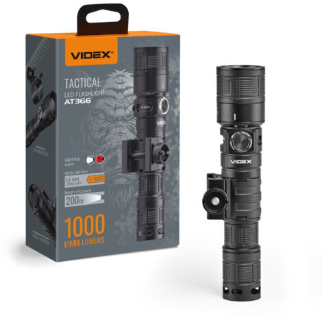 Torcia tattica a LED con batteria da 10W per 120 ore, portata 1000lm, 200 m IP66 VLF-AT366 Videx