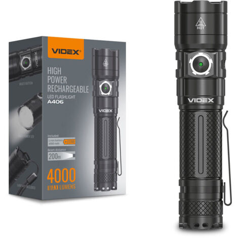 Torcia tattica a LED con batteria da 20 W per 180 ore, portata 4000 lm, 200 m IP68 VLF-A406 Videx