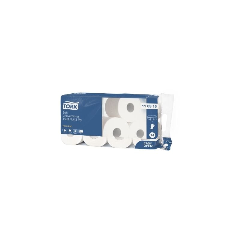 Tork - 110316 premium rotoli carta igienica tradizionale soft, 3 veli, compatibile con sistema T4, 1 x 8 rotoli (8 x 250 feuilles)