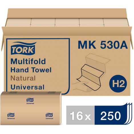 Tork Asciugamano multiplo naturale H2, universale, 100% fibre riciclate, 16 x 250 fogli, MK530A