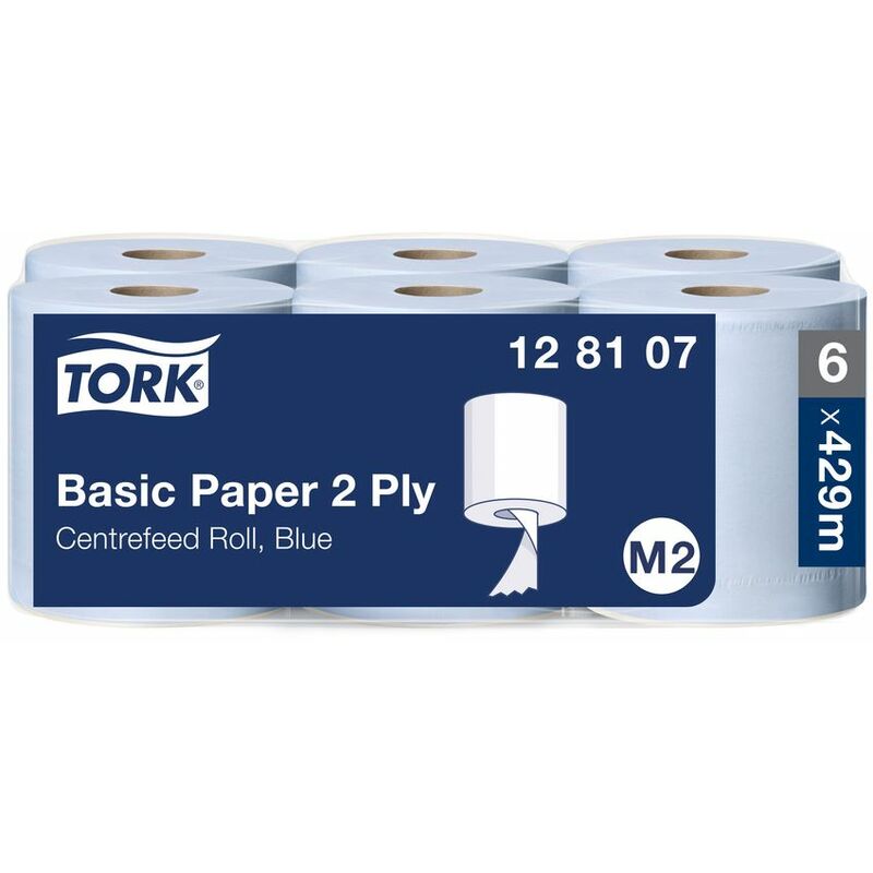 Tork - 128107 Basic Paper 320 Centrefeed Roll 2PLY Blue (PK6)
