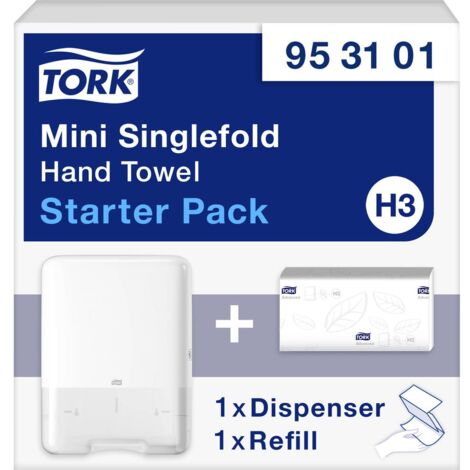 Tork Mini Asciugamani a Piegatura Singola Starter Pack 953101, Image  Design- Distributore di carta H3 Singlefold/C-fold con Elevation  Design+Ricarica asciugamani (250 fogli)-Sottile, igienico, bianco