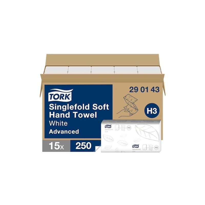 Tork Essuie-mains pliés en v doux blancs H3 (15x250) 290143