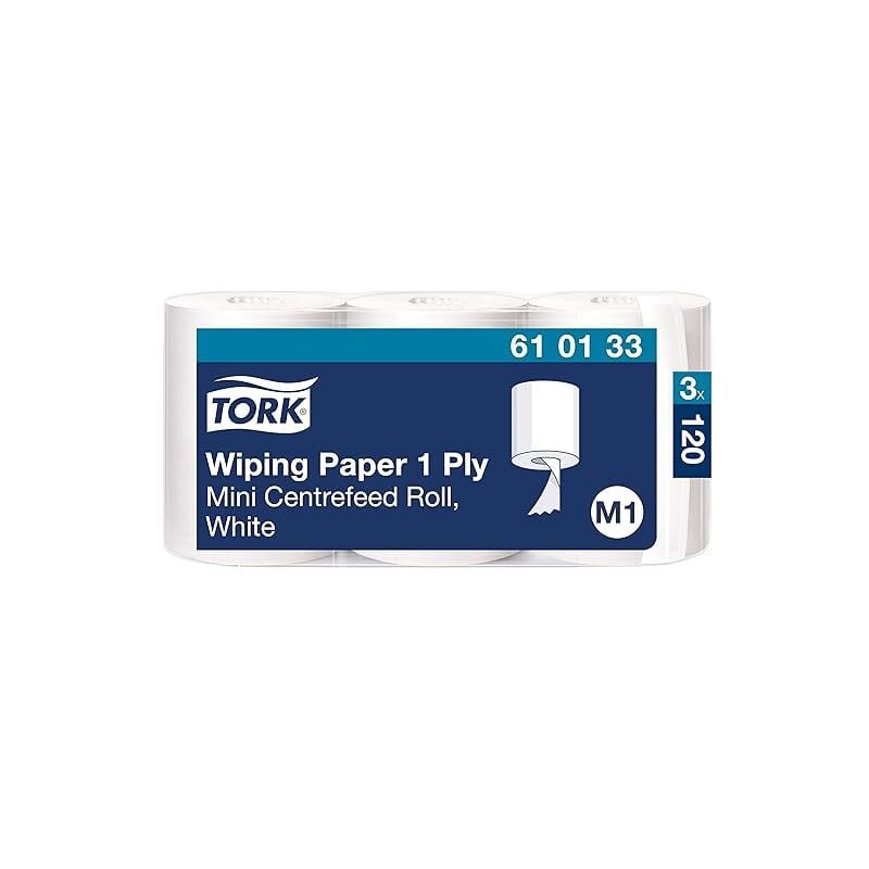 Tork - Bobine de Papier d Essuyage devidage Central blanc M1, essuyage mains et surfaces, 3 x 120 m, 610133