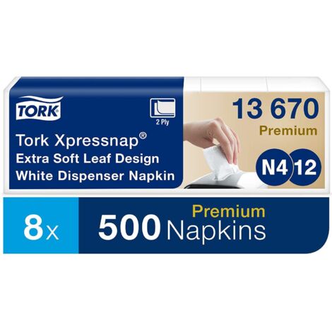 Tork XpressnapÃ‚Â® Serviettes EnchevÃƒÂªtrÃƒÂ©es Extra Douces Blanches dÃƒÂ©cor feuille pour distributeur N4 (8x500)Ã‚Â 13670