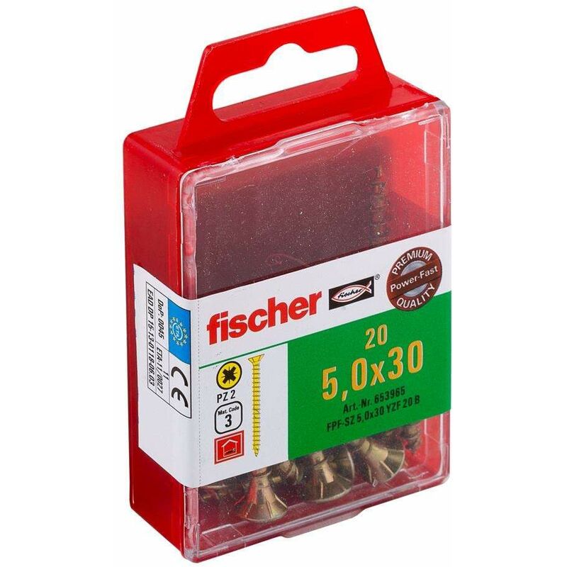 

Tornillo 5 x 30 Power-Fast acero dicromatizado Impresión Pozidriv, 20p