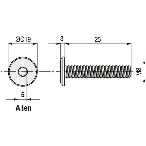 UCAFIX tornillo embellecedor cegas cabeza plana allen m6/m8 níquel. elegir largo. largo 60mm diámetro 8mm