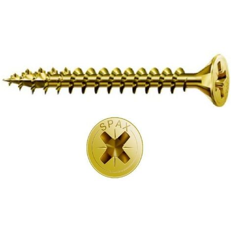 tornillo rosca madera cabeza plana pozidriv spax yellow largo 70mm diámetro 6mm (caja 200)