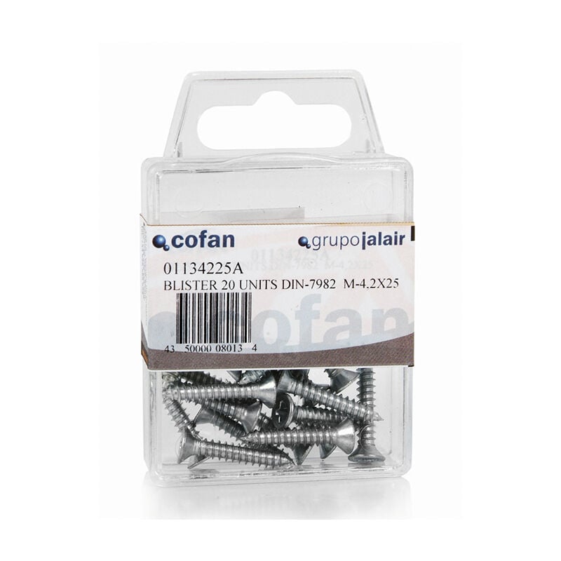 

Tornillo Roscachapa Cabeza Avellanada Phillips DIN 7982 Blister Estandar Medida:4,2 x 38 10 Cajas de 10 unidades
