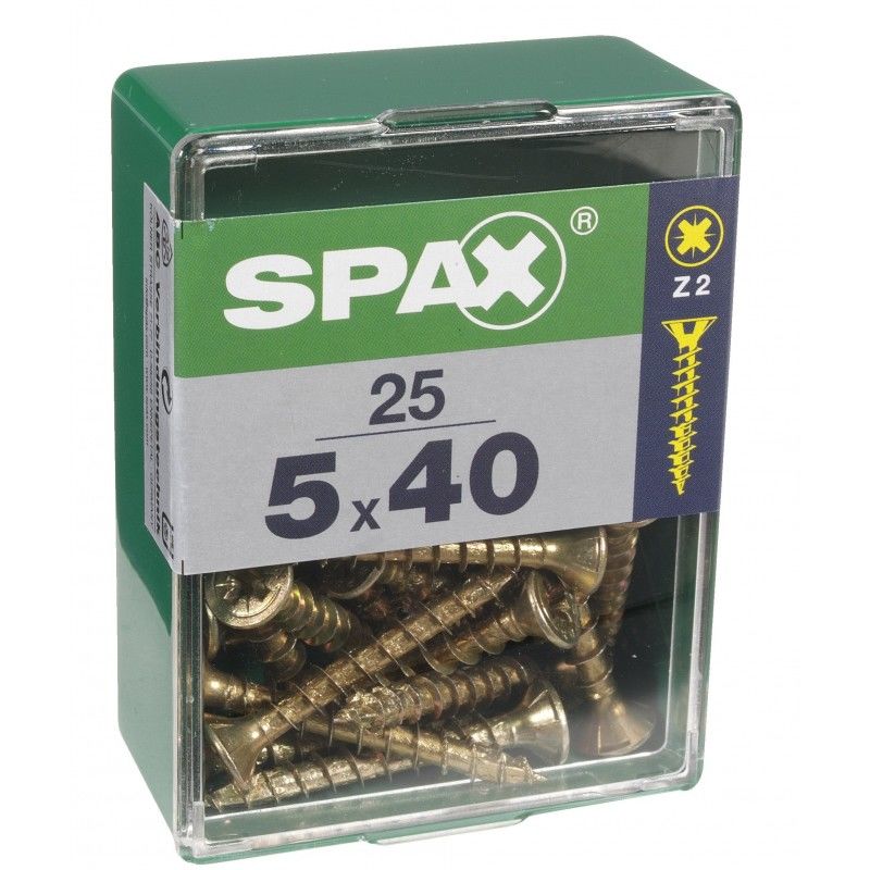 

Conjunto De 25 Tornillos De Cabeza Avellanada De Acero Pozidriv Cabeza, Diam.5 Mm X Mm L.40 - Spax