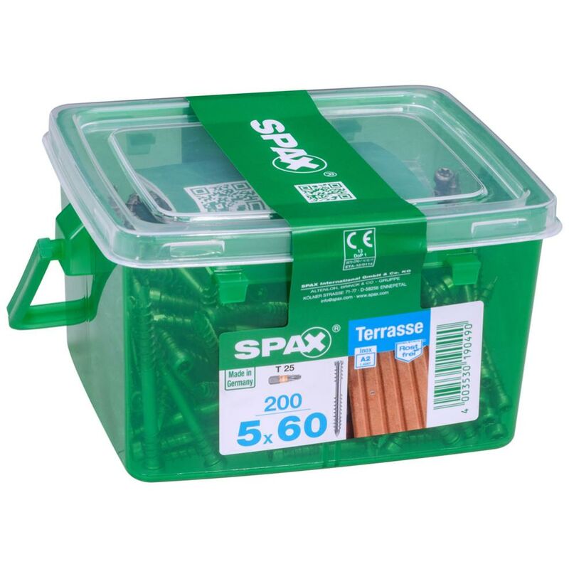 Juego de 200 tornillos Spax de cabeza cilíndrica torx de acero inoxidable, Diam.5 mm x L.60 mm Spax