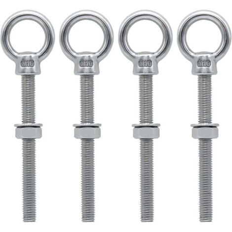 Tornillos de ojo ZVD M10 x 100 mm con anillo roscado M10 de acero inoxidable para fijación y suspensión, 4 piezas