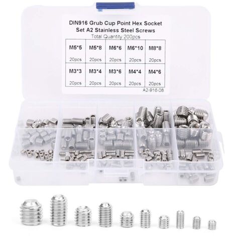 Tornillos de sujeción, surtido de 200 tornillos con hexágono interior M3/M4/M5/M6/M8, para instrumentos de precisión, productos de mostrador