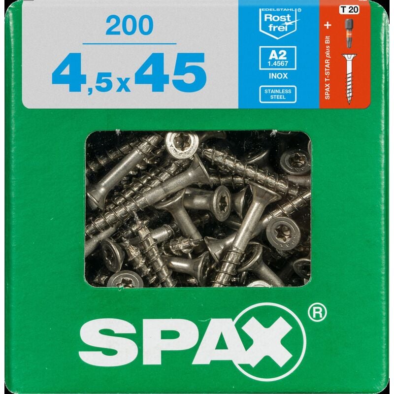 

tornillos T-A2 de la estrella Más Inox 45 x 4,5 mm - 200 PC - Spax