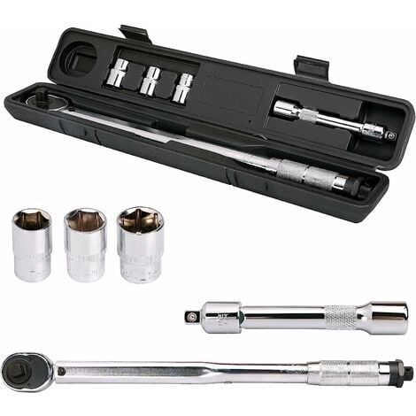 BRIEFNESS Torque Wrench 28-210Nm Torque Wrench Set 1/2 3/8 Ratchet Torque Wrench Socket Set with 17, 19 and 21 mm Ratchet Wrench Set for Car, Bicycle