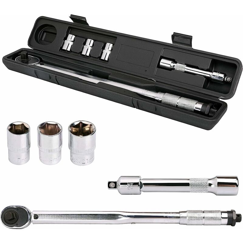 Torque Wrench 28-210Nm Torque Wrench Set 1/2 3/8 Ratchet Torque Wrench Socket Set with 17, 19 and 21 mm Ratchet Wrench Set for Car, Bicycle