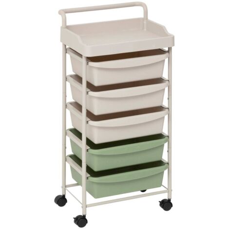 Torre de almacenamiento deskolor de 5 cajones con ruedas de color beige y verde - 5five