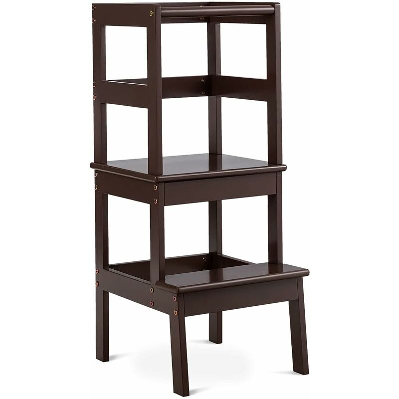 

Torre de Aprendizaje Ayudante de Cocina para Niños Carga hasta 70kg Taburete de Madera Silla de Aprendizaje para Niños (marrón) - Costway