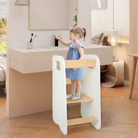 Torre de Aprendizaje de Madera para Bebés Montessori Altura Regulable con Barra de Seguridad 40x50x80cm