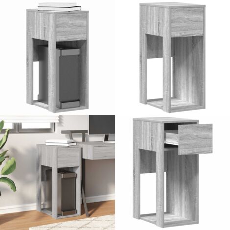 Torre de ordenador con cajón gris sonoma 30x44x74 cm - Cajón para cables - Mesa de ordenador