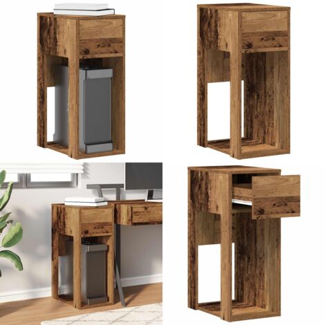 Torre de ordenador con cajón madera vieja 30x44x74 cm - Cajón para cables - Mesa de oficina