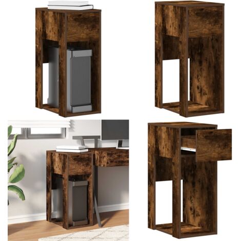 Torre de ordenador con cajón roble ahumado 30x44x74 cm - Cajón para cables - Mesa de oficina