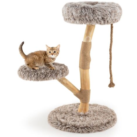 Torre moderna per gatti in legno con piattaforme in iuta naturale, Albero per gatti 92 cm corda in iuta Naturale