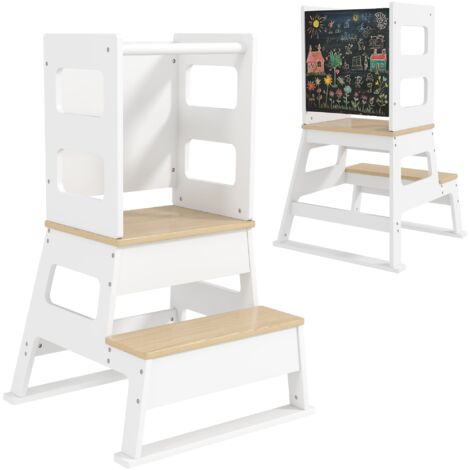 Torre Montessoriana Scala con Ringhiera e Lavagna 55x52,5x87,5 cm Bianco e color Legno