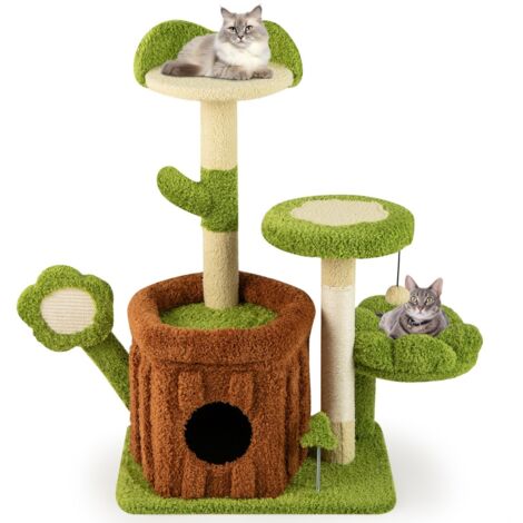 Torre multilivello per gattini con condominio tronco e letto imbottito, Centro di attività da interno per animali Verde
