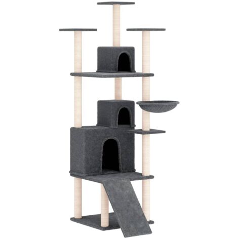Torre para muebles de árbol para gatos, juguete para escalar, rascador, plataforma para escalar con postes rascadores de sisal oscuro, 175 cm, gris