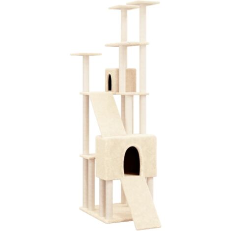Torre para muebles de árbol para gatos, juguete para trepar, rascador, plataforma para trepar con postes rascadores de sisal, 190 cm, crema 020022507