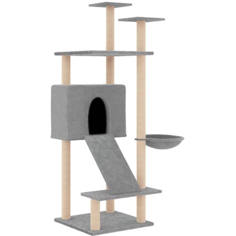 Torre para muebles de árbol para gatos, juguete para trepar, rascador, plataforma para trepar con postes rascadores de sisal ligeros, 153 cm, gris 020022577