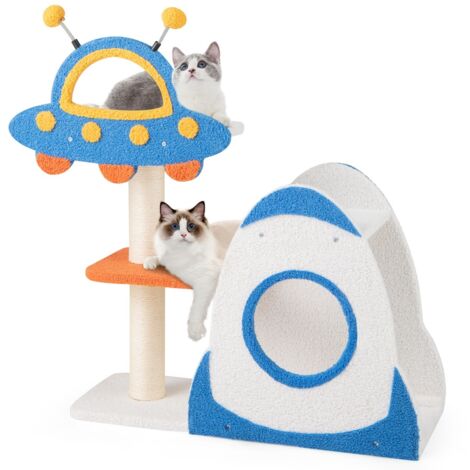 Torre per gatti a 4 livelli con piattaforma a UFO, Mobili per gatti per spazi piccoli con condo a forma di razzo
